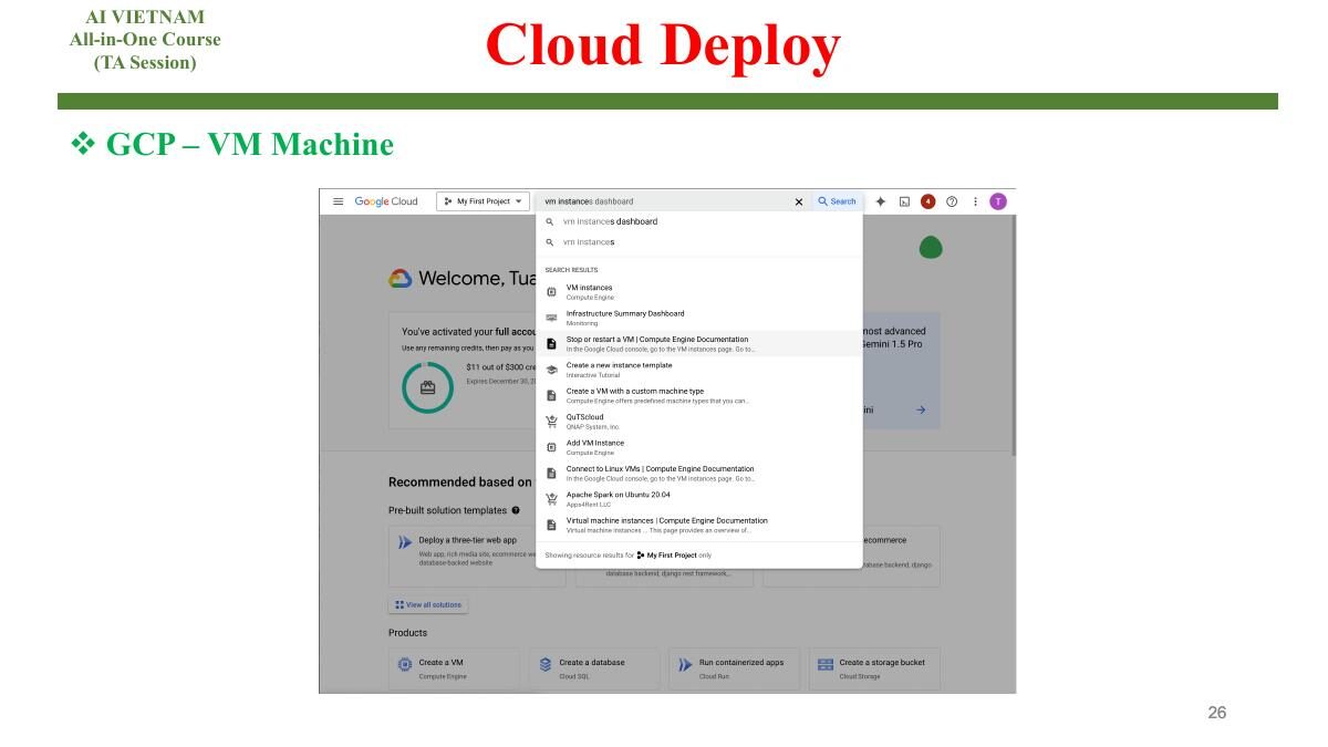 Giao diện cấu hình GCP virtual machine